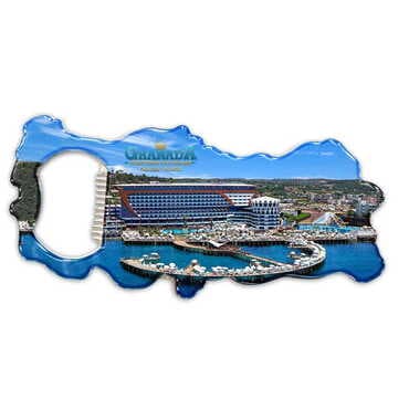 Hotel Themed Map Shaped Metal Magnetic Bottle Opener 100x45 mm