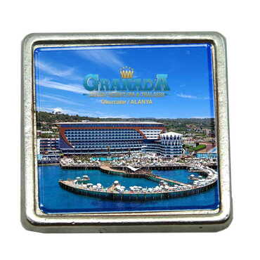 Myros - Otel Temalı Myros Metal Kare Rozet 18x18 mm