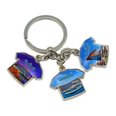 Hotel Themed Metal Keychain With 3 Charms - T-Shirt 40x95 mm
