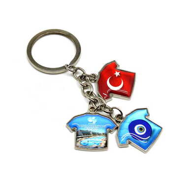 Hotel Themed Metal Keychain With 3 Charms - T-Shirt 40x95 mm - Standart - 2