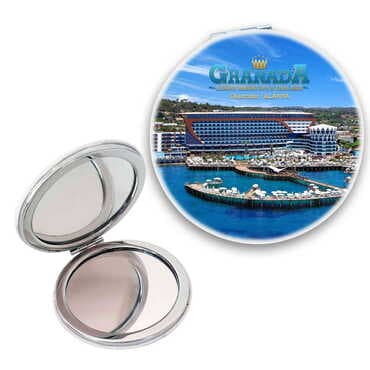 Hotel Themed Customised Uv Printed Round Compact Mirror 72x11 mm