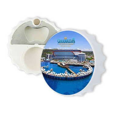 Hotel Themed Customised Uv Printed Bottle Cap Shaped Plastic Base Bottle Opener 63x15 mm