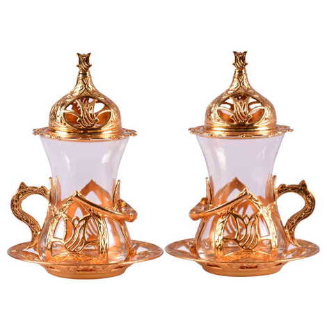 Ottoman Style Metal Gold Turkish Tea Cup Set Of 2 pcs