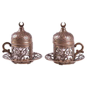 Ottoman Style Metal Turkish Coffe Cup Set Of 2 - Thumbnail