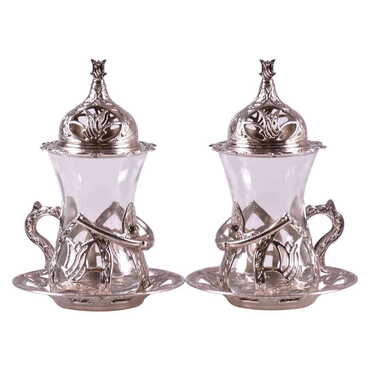 Myros - Ottoman Style Metal Turkish Tea Glass Set Of 2 pcs