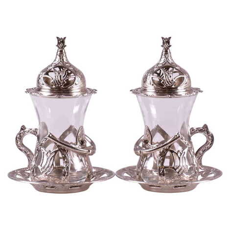 Ottoman Style Metal Turkish Tea Glass Set Of 2 pcs