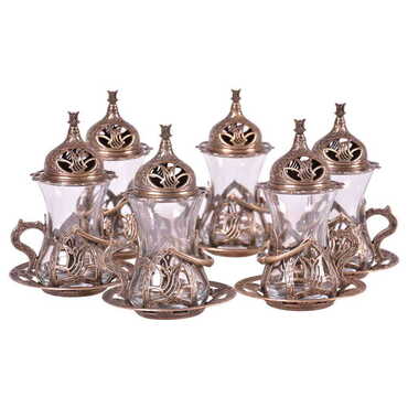 Myros - Ottoman Style Metal Turkish Tea Glass Set Of 6 pcs