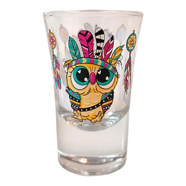 Owl Themed Custom Printed Shot Glass 45x70 mm - Thumbnail