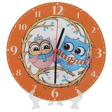 Myros - Owl Themed Decorative Custom Print Glass Wall Watch 25 Cm