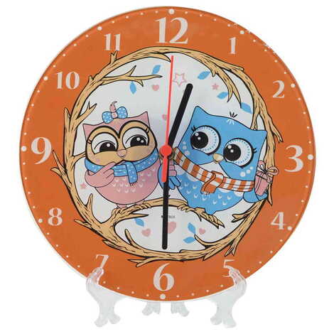 Owl Themed Decorative Custom Print Glass Wall Watch 25 Cm