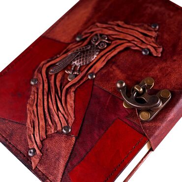 Owl Themed Large Leather Notebook - Thumbnail