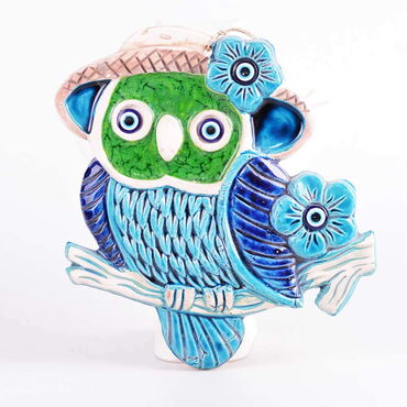 Owl Themed Nautical Ceramics Fifth Size Wall Hanging - Thumbnail