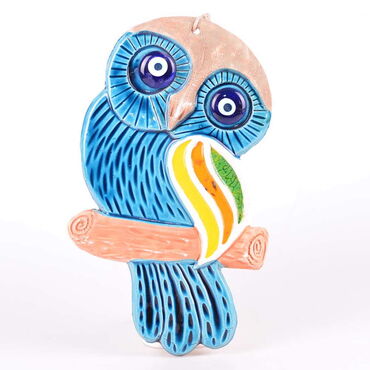 Owl Themed Nautical Ceramics Sixth Size Wall Hanging - Thumbnail