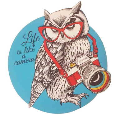 Owl Themed Wooden Customised Round Travel Coaster 100 mm - Thumbnail