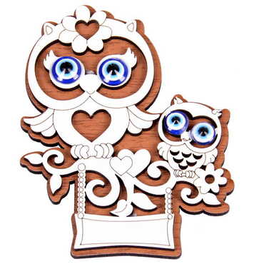 Owl Themed Wooden Engraved Souvenir Fridge Magnet - Thumbnail