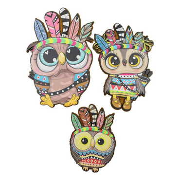 Owl Themed Wooden Wall Decoration Set of 3 pcs - Thumbnail