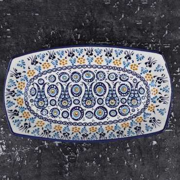 Özel Kabartma Nazar Derin Çini Kayık Tabak 29X18X4 Cm - Myros