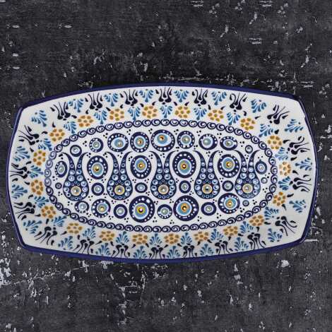 Özel Kabartma Nazar Derin Çini Kayık Tabak 29X18X4 Cm - 1