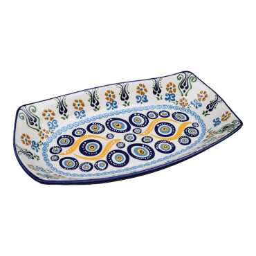 Özel Kabartma Nazar Derin Çini Kayık Tabak 29X18X4 Cm - 3