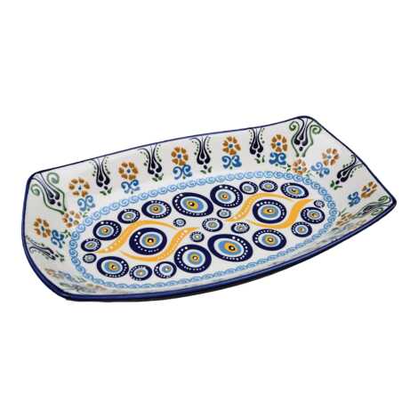 Özel Kabartma Nazar Derin Çini Kayık Tabak 29X18X4 Cm - 3