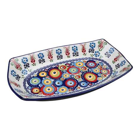 Özel Kabartma Nazar Derin Çini Kayık Tabak 29X18X4 Cm - 4