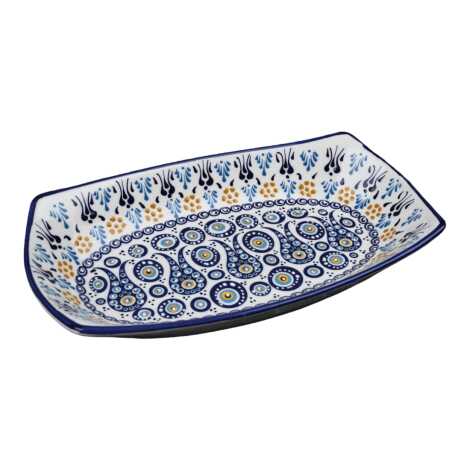 Özel Kabartma Nazar Derin Çini Kayık Tabak 29X18X4 Cm - 5