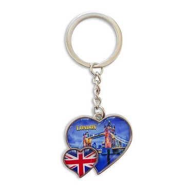 Customazible Metal Double Heart Shaped Keychain 40x94 mm