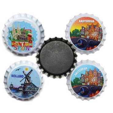 Customazible Customised UV Printed Metal Crown Cap Shaped Fridge Magnet 30 mm