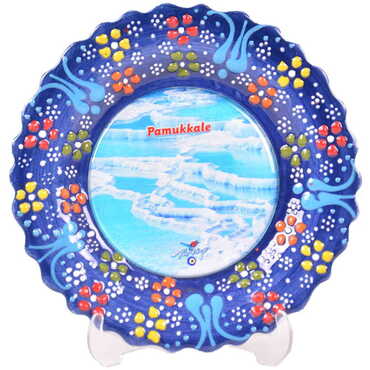 Toptan Pamukkale Temalı Çini Myros Resim Tabak 12 cm - 5