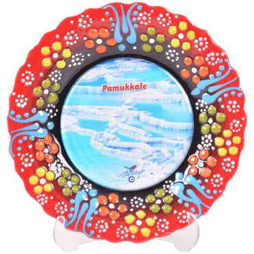 Toptan Pamukkale Temalı Çini Myros Resim Tabak 12 cm - 6