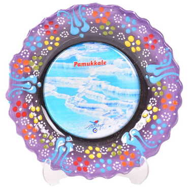 Toptan Pamukkale Temalı Çini Myros Resim Tabak 12 cm - 7
