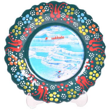 Toptan Pamukkale Temalı Çini Myros Resim Tabak 12 cm - 8