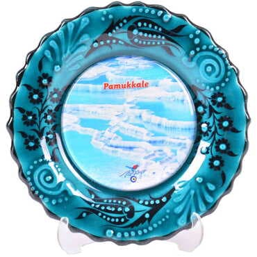 Toptan Pamukkale Temalı Çini Myros Resim Tabak 12 cm - 9