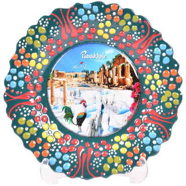 Toptan Pamukkale Temalı Çini Myros Resim Tabak 12 cm - 10