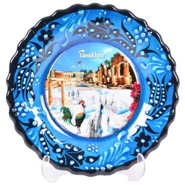 Toptan Pamukkale Temalı Çini Myros Resim Tabak 12 cm - 13