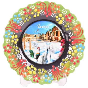 Toptan Pamukkale Temalı Çini Myros Resim Tabak 12 cm - 14