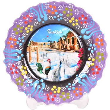 Toptan Pamukkale Temalı Çini Myros Resim Tabak 12 cm - 15