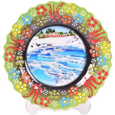 Toptan Pamukkale Temalı Çini Myros Resim Tabak 12 cm - 16