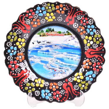 Toptan Pamukkale Temalı Çini Myros Resim Tabak 12 cm - 17