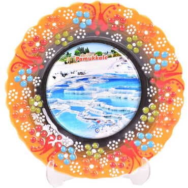 Toptan Pamukkale Temalı Çini Myros Resim Tabak 12 cm - 18