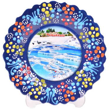 Toptan Pamukkale Temalı Çini Myros Resim Tabak 12 cm - 19