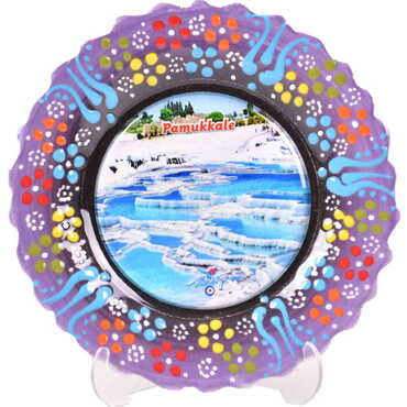 Toptan Pamukkale Temalı Çini Myros Resim Tabak 12 cm - 20