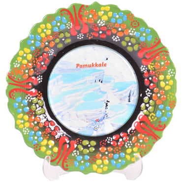 Toptan Pamukkale Temalı Çini Myros Resim Tabak 12 cm - 21