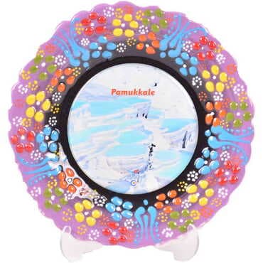 Toptan Pamukkale Temalı Çini Myros Resim Tabak 12 cm - 22