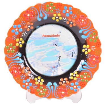 Toptan Pamukkale Temalı Çini Myros Resim Tabak 12 cm - 23