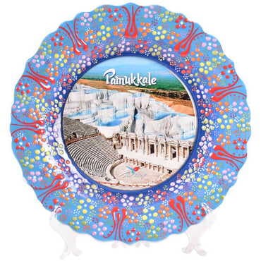 Pamukkale Themed Turkish Ceramic Plate With Epoxy 25 Cm