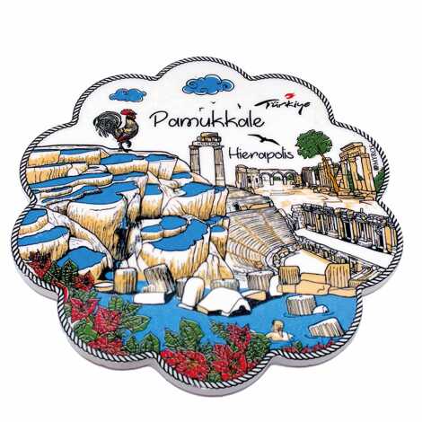 Pamukkale Temalı Çini Myros Yöresel Papatya Bardak Altlığı 110 mm - 1