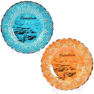 Pamukkale Themed Turkish Ceramic Turquoise Plate 18 Cm - 2
