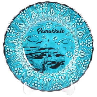 Pamukkale Themed Turkish Ceramic Turquoise Plate 18 Cm - 3