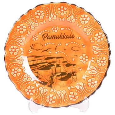 Pamukkale Themed Turkish Ceramic Turquoise Plate 18 Cm - 4